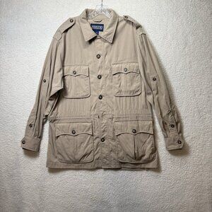 Vintage Lands End Safari Jacket Medium Khaki Hunting Field Utility
